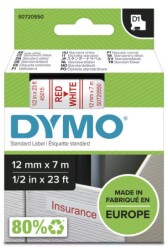 Dymo D1 Yedek Şerit, 12 mm x 7 mt, Beyaz/ Kırmızı (45015) - 2