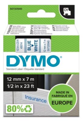 Dymo D1 Yedek Şerit, 12 mm x 7 mt, Beyaz/ Mavi (45014) - 2