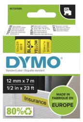 Dymo D1 Yedek Şerit, 12 mm x 7 mt, Sarı/ Siyah (45018) - 2