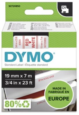 Dymo D1 Yedek Şerit, 19 mm x 7 mt, Beyaz/ Kırmızı (45805) - 2