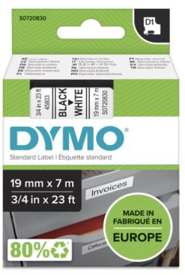 Dymo D1 Yedek Şerit, 19 mm x 7 mt, Beyaz/ Siyah (45803) - 2