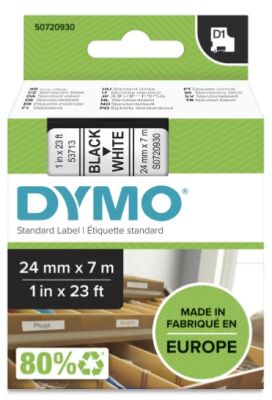 Dymo D1 Yedek Şerit, 24 mm x 7 mt, Beyaz/ Siyah (53713) - 2