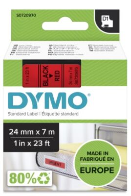 Dymo D1 Yedek Şerit, 24 mm x 7 mt, Kırmızı/Siyah (53717) - 2