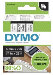 Dymo D1 Yedek Şerit, 6 mm x 7 mt, Beyaz/ Siyah (43613) - 2