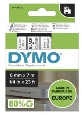 Dymo D1 Yedek Şerit, 6 mm x 7 mt, Şeffaf/ Siyah (43610) - 2