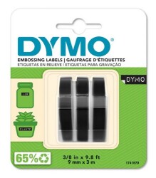 Dymo Kabartma Şerit, 9mm x 3m, 3'lü Bls, Siyah - 1