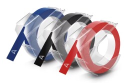 Dymo Kabartma Şerit, 9mm x 3m 3'lü Bls, Siyah/Kırmızı/Mavi - DYMO