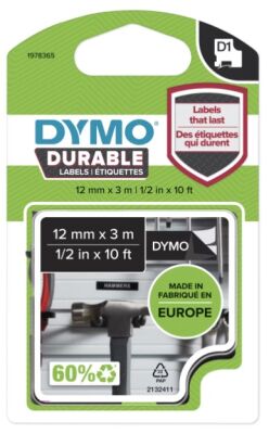 Dymo Kalıcı D1 Şerit, 12 mmx 3 mt, Siyah/Beyaz - 2