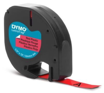 Dymo LetraTag Plastik Şerit ( 12 mm X 4 mt ) , Kırmızı (59424) - 1