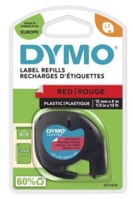 Dymo LetraTag Plastik Şerit ( 12 mm X 4 mt ) , Kırmızı (59424) - 2