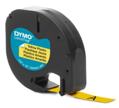 Dymo LetraTag Plastik Şerit ( 12 mm X 4 mt ) , Sarı (59423) - 1