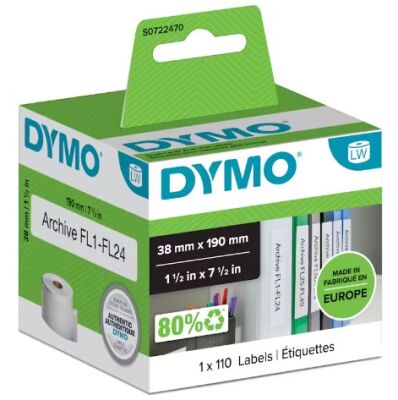 Dymo LW Dar Klasör Sırt Etiketi, 110 Etiket 190x 38mm (99018) - 1