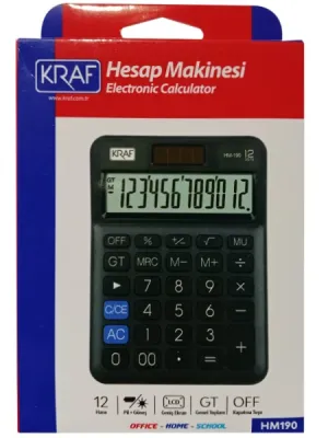 Kraf Hesap Makinesi Masaüstü 12 Hane HM-190 BK Siyah - 2