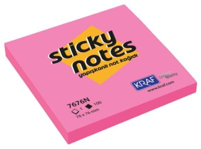 Kraf Yapışkanlı Not Kağıdı 76x76 mm 100 yp Neon Pembe 7676N-Pk - 1