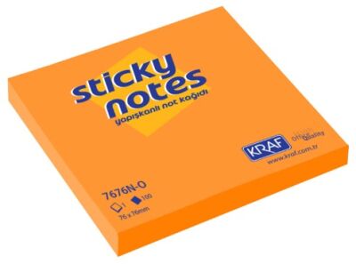 Kraf Yapışkanlı Not Kağıdı 76x76 mm 100 yp Neon Turuncu 7676N-O - 1