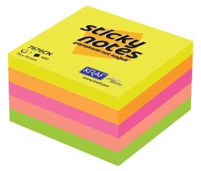 Kraf Yapışkanlı Not Kağıdı Küp 76x76 mm 400 yp Neon 7676CN - 1