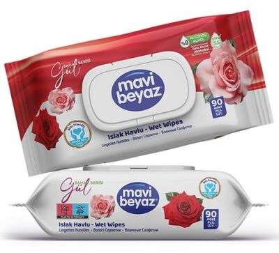 Mavi Beyaz Islak Mendil, Gül 90 Lı - 1