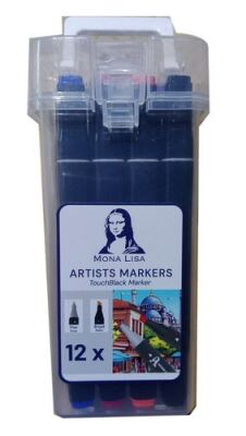 Mona Lisa TouchBlack Çift Uçlu Artist Marker 12 Renk - 1