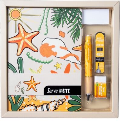 Serve Defter Seti, Desenli Hardal Sarı Kutulu - 1