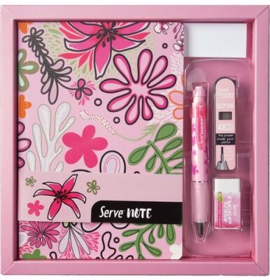 Serve Defter Seti, Desenli Şeker Pembe Kutulu - 1