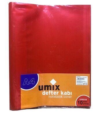 Umix Hazır Defter Kabı A4 Buzlu Şeffaf Kırmızı 10 lu - 1